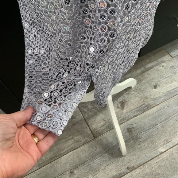 Black Label By Chico’s Dress Size 8 Silver Sequin Crochet Sheath Cocktail Party - Picture 6 of 15